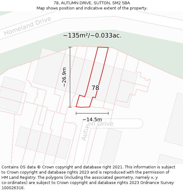 78, AUTUMN DRIVE, SUTTON, SM2 5BA: Plot and title map
