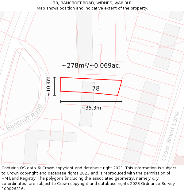78, BANCROFT ROAD, WIDNES, WA8 3LR: Plot and title map