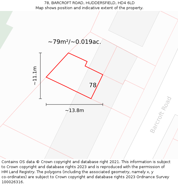 78, BARCROFT ROAD, HUDDERSFIELD, HD4 6LD: Plot and title map
