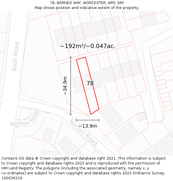 78, BARNES WAY, WORCESTER, WR5 3AP: Plot and title map