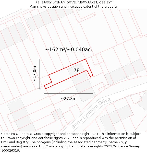 78, BARRY LYNHAM DRIVE, NEWMARKET, CB8 8YT: Plot and title map
