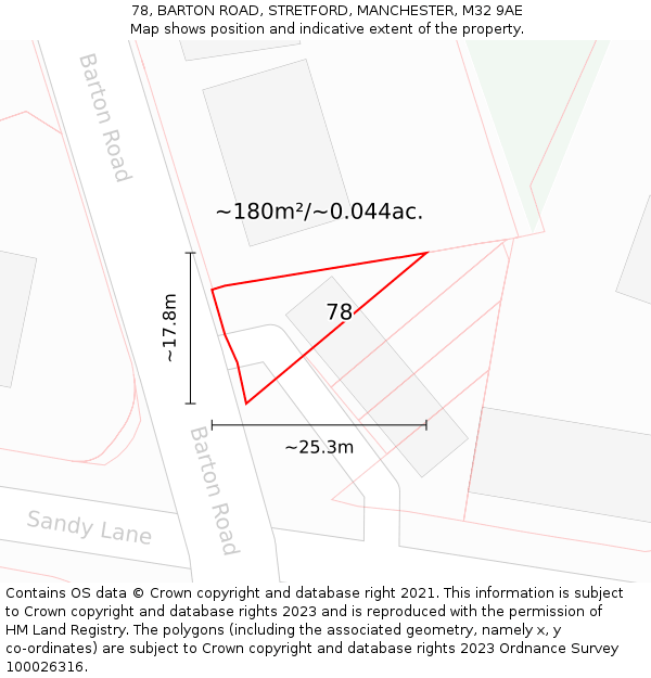 78, BARTON ROAD, STRETFORD, MANCHESTER, M32 9AE: Plot and title map