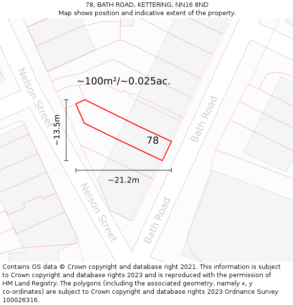 78, BATH ROAD, KETTERING, NN16 8ND: Plot and title map