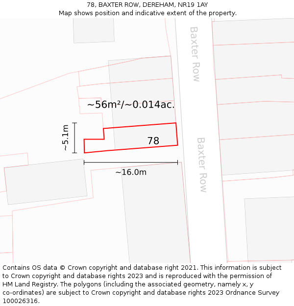 78, BAXTER ROW, DEREHAM, NR19 1AY: Plot and title map