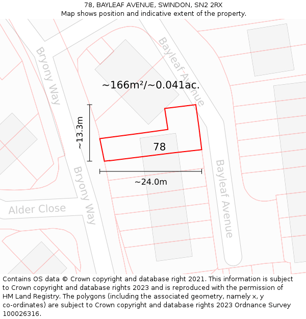 78, BAYLEAF AVENUE, SWINDON, SN2 2RX: Plot and title map