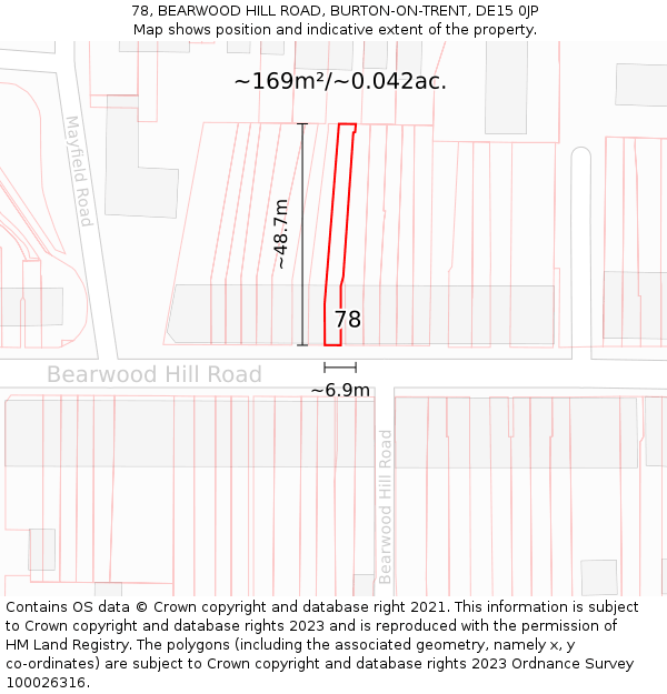 78, BEARWOOD HILL ROAD, BURTON-ON-TRENT, DE15 0JP: Plot and title map