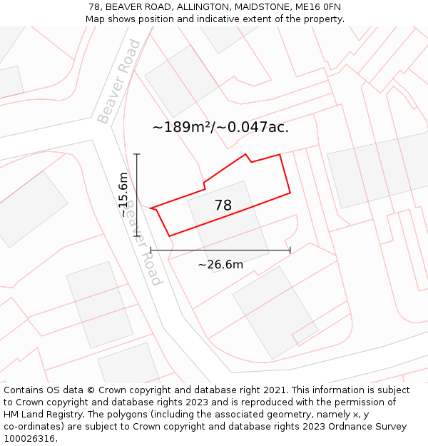 78, BEAVER ROAD, ALLINGTON, MAIDSTONE, ME16 0FN: Plot and title map