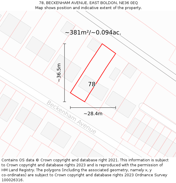 78, BECKENHAM AVENUE, EAST BOLDON, NE36 0EQ: Plot and title map