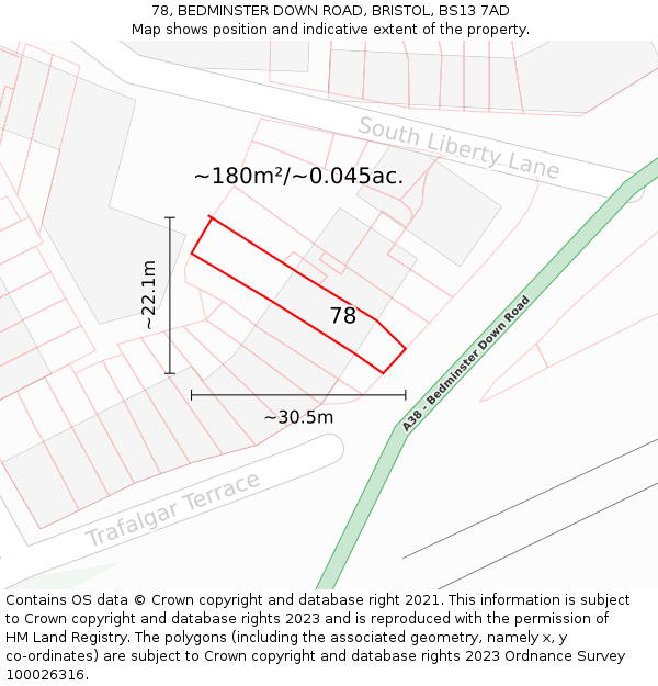 78, BEDMINSTER DOWN ROAD, BRISTOL, BS13 7AD: Plot and title map