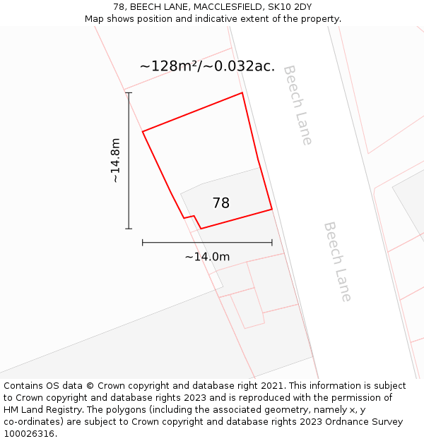 78, BEECH LANE, MACCLESFIELD, SK10 2DY: Plot and title map