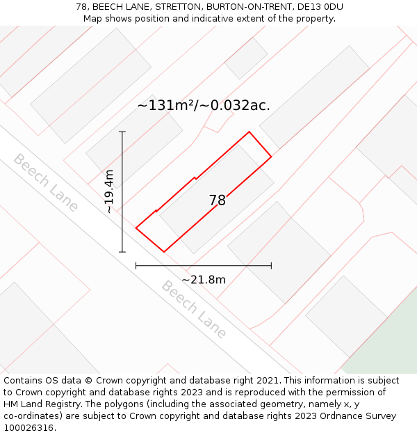 78, BEECH LANE, STRETTON, BURTON-ON-TRENT, DE13 0DU: Plot and title map