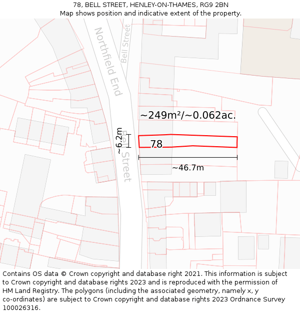 78, BELL STREET, HENLEY-ON-THAMES, RG9 2BN: Plot and title map