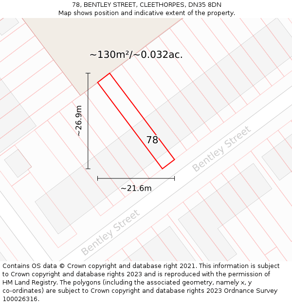 78, BENTLEY STREET, CLEETHORPES, DN35 8DN: Plot and title map