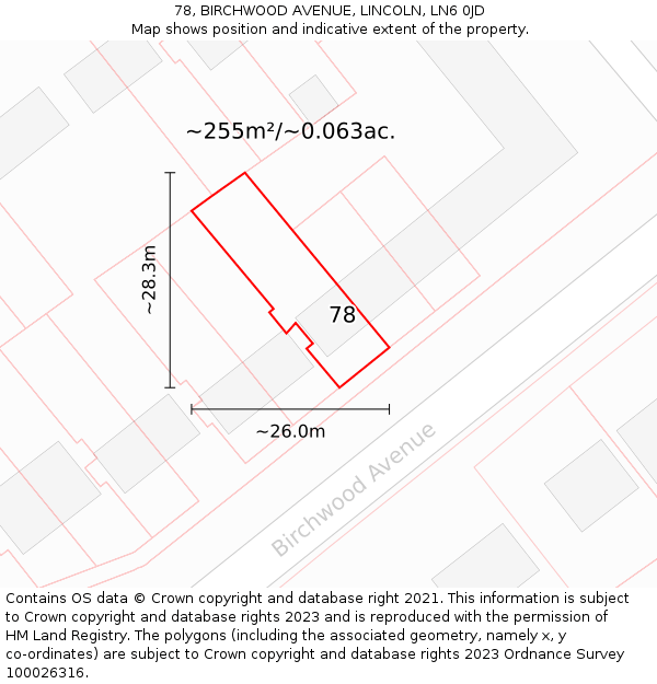 78, BIRCHWOOD AVENUE, LINCOLN, LN6 0JD: Plot and title map