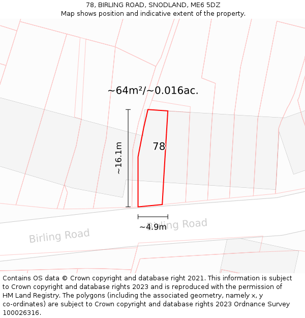 78, BIRLING ROAD, SNODLAND, ME6 5DZ: Plot and title map