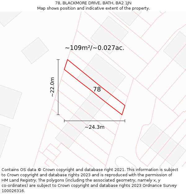 78, BLACKMORE DRIVE, BATH, BA2 1JN: Plot and title map