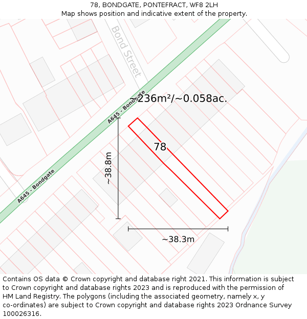 78, BONDGATE, PONTEFRACT, WF8 2LH: Plot and title map