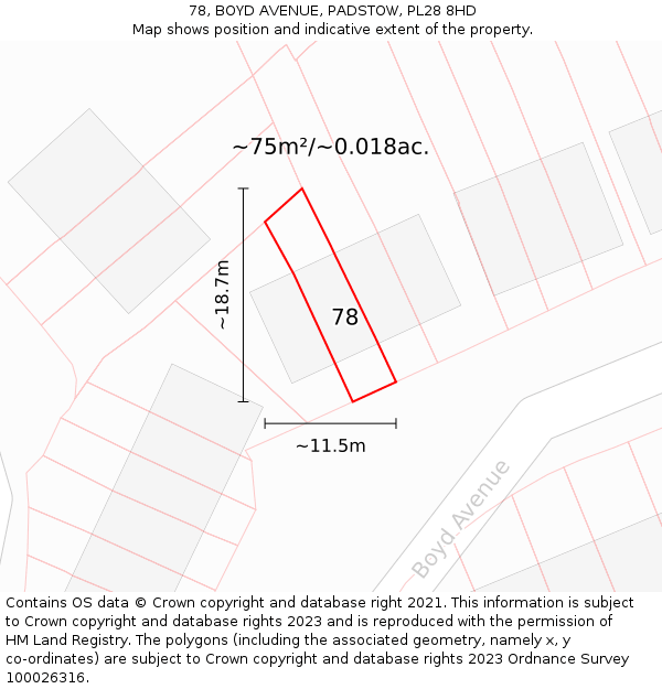 78, BOYD AVENUE, PADSTOW, PL28 8HD: Plot and title map