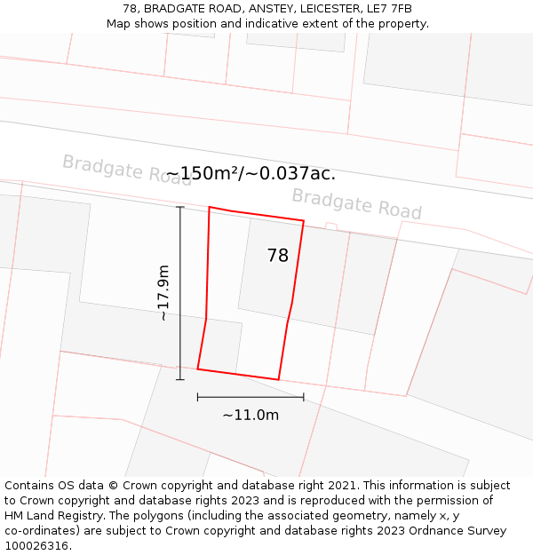 78, BRADGATE ROAD, ANSTEY, LEICESTER, LE7 7FB: Plot and title map