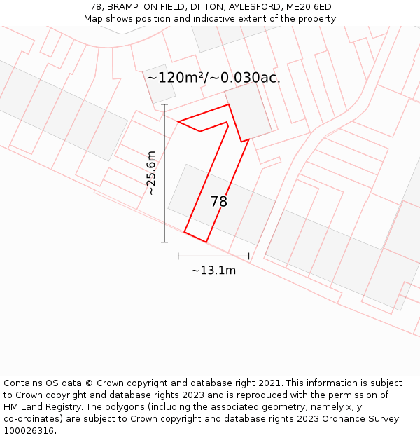 78, BRAMPTON FIELD, DITTON, AYLESFORD, ME20 6ED: Plot and title map