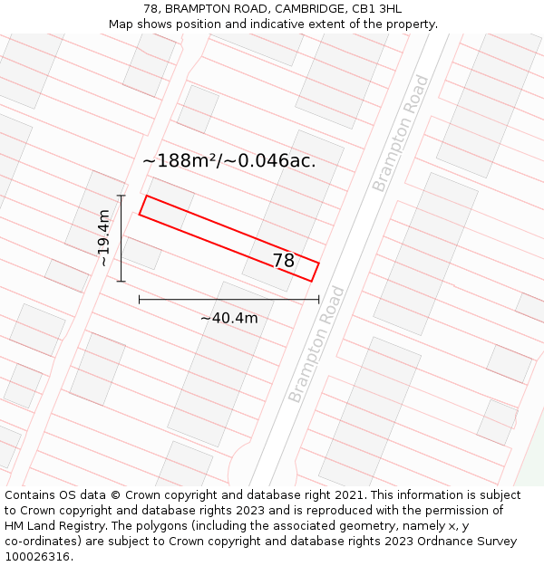 78, BRAMPTON ROAD, CAMBRIDGE, CB1 3HL: Plot and title map