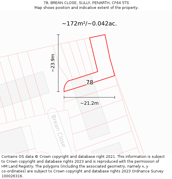 78, BREAN CLOSE, SULLY, PENARTH, CF64 5TS: Plot and title map