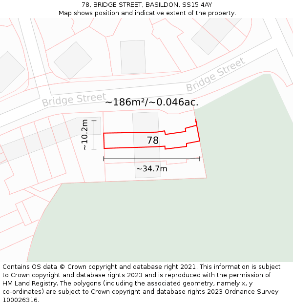 78, BRIDGE STREET, BASILDON, SS15 4AY: Plot and title map