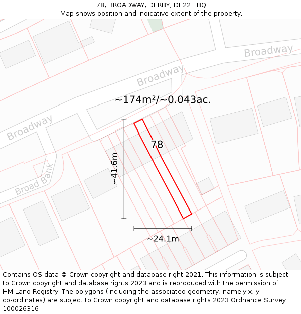 78, BROADWAY, DERBY, DE22 1BQ: Plot and title map