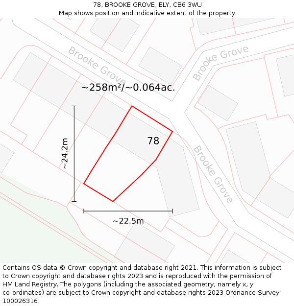78, BROOKE GROVE, ELY, CB6 3WU: Plot and title map