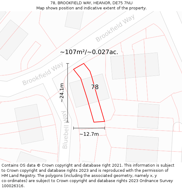78, BROOKFIELD WAY, HEANOR, DE75 7NU: Plot and title map