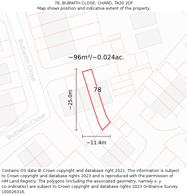 78, BUBWITH CLOSE, CHARD, TA20 2DF: Plot and title map