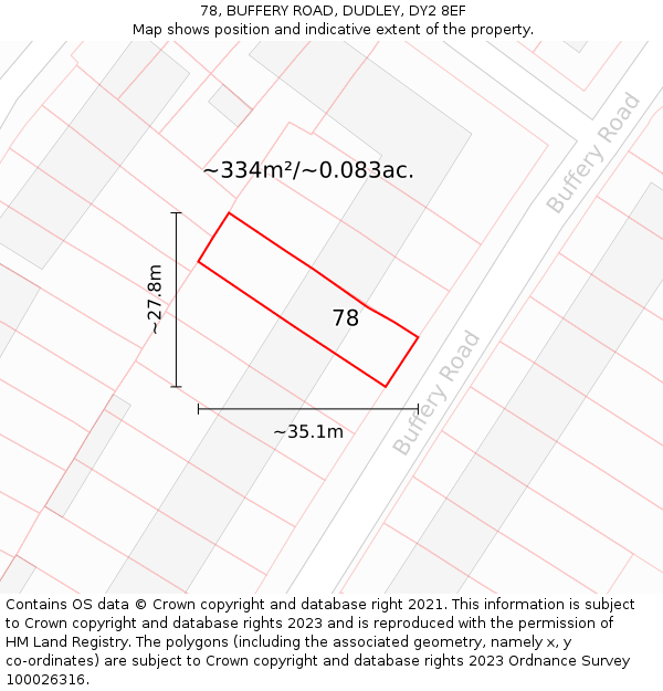 78, BUFFERY ROAD, DUDLEY, DY2 8EF: Plot and title map