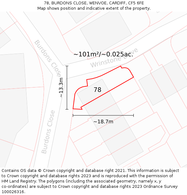 78, BURDONS CLOSE, WENVOE, CARDIFF, CF5 6FE: Plot and title map
