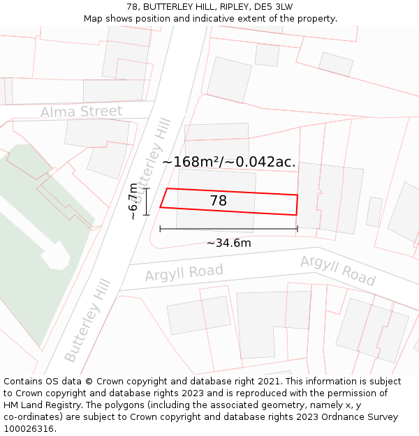 78, BUTTERLEY HILL, RIPLEY, DE5 3LW: Plot and title map