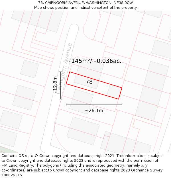 78, CAIRNGORM AVENUE, WASHINGTON, NE38 0QW: Plot and title map