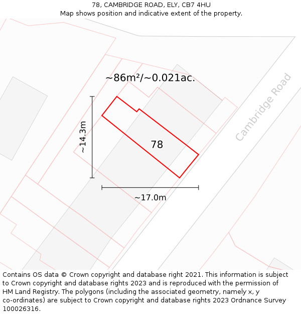 78, CAMBRIDGE ROAD, ELY, CB7 4HU: Plot and title map