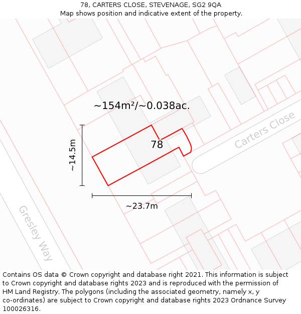 78, CARTERS CLOSE, STEVENAGE, SG2 9QA: Plot and title map