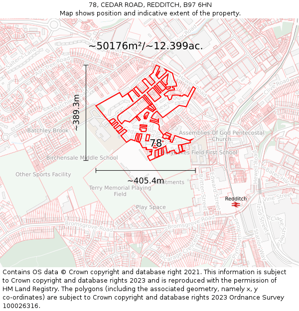 78, CEDAR ROAD, REDDITCH, B97 6HN: Plot and title map