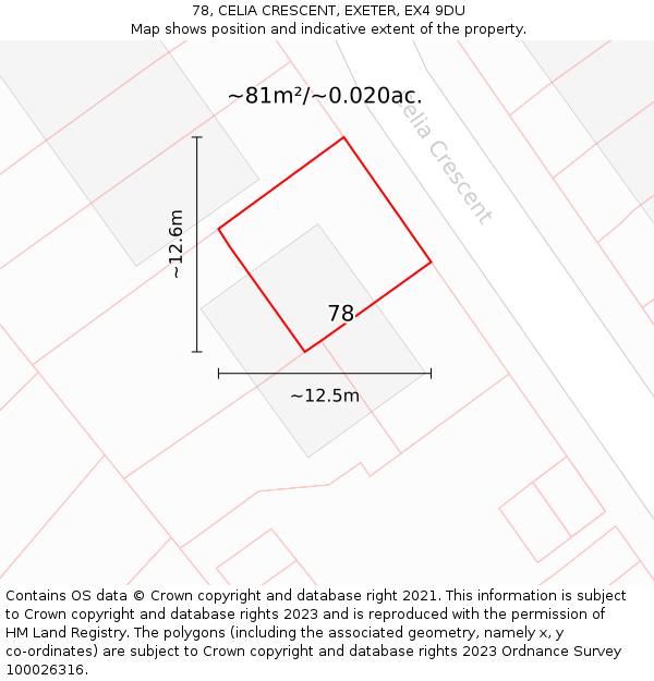 78, CELIA CRESCENT, EXETER, EX4 9DU: Plot and title map