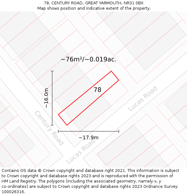 78, CENTURY ROAD, GREAT YARMOUTH, NR31 0BX: Plot and title map