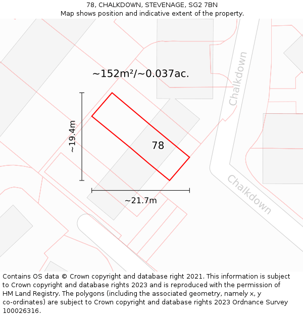 78, CHALKDOWN, STEVENAGE, SG2 7BN: Plot and title map