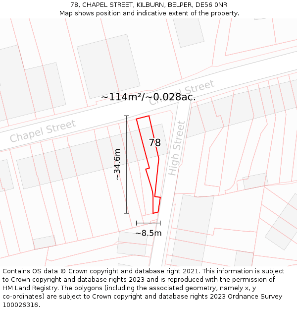 78, CHAPEL STREET, KILBURN, BELPER, DE56 0NR: Plot and title map
