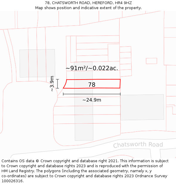 78, CHATSWORTH ROAD, HEREFORD, HR4 9HZ: Plot and title map