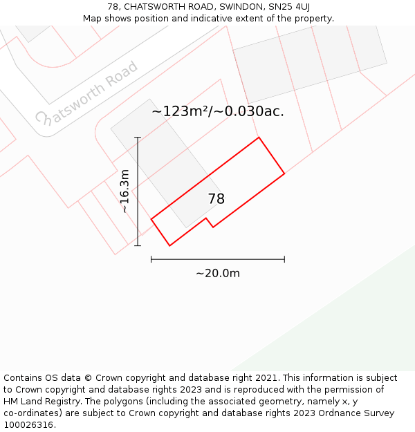 78, CHATSWORTH ROAD, SWINDON, SN25 4UJ: Plot and title map