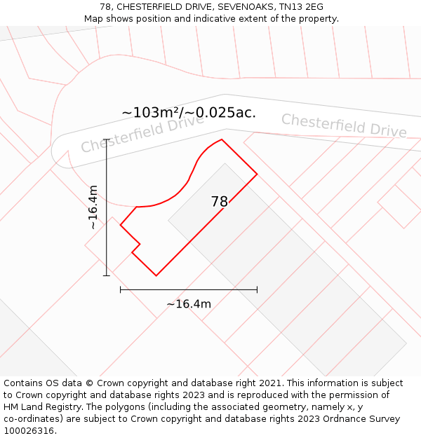 78, CHESTERFIELD DRIVE, SEVENOAKS, TN13 2EG: Plot and title map