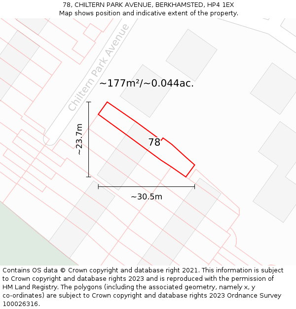 78, CHILTERN PARK AVENUE, BERKHAMSTED, HP4 1EX: Plot and title map