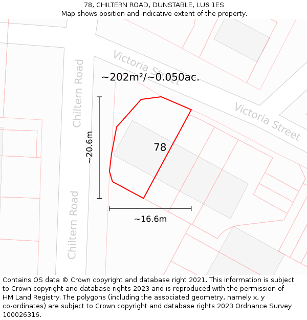 78, CHILTERN ROAD, DUNSTABLE, LU6 1ES: Plot and title map