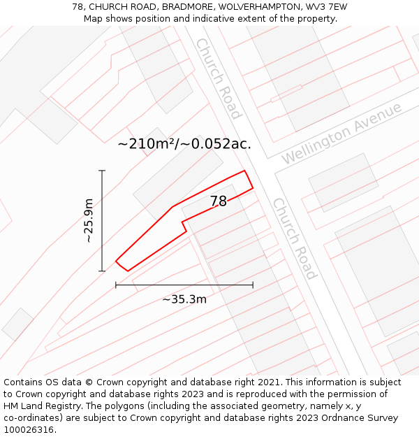 78, CHURCH ROAD, BRADMORE, WOLVERHAMPTON, WV3 7EW: Plot and title map