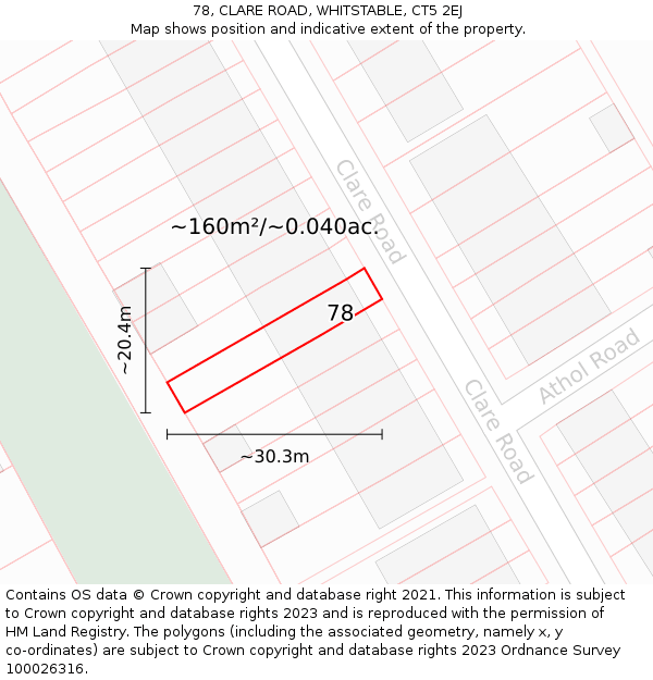 78, CLARE ROAD, WHITSTABLE, CT5 2EJ: Plot and title map
