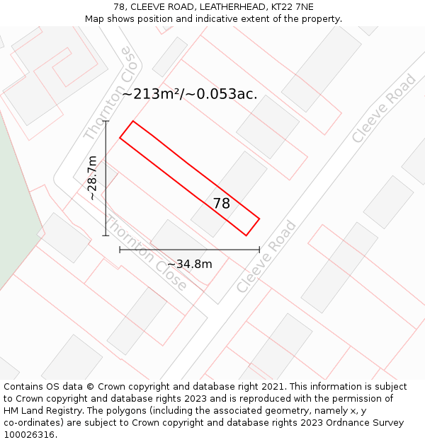 78, CLEEVE ROAD, LEATHERHEAD, KT22 7NE: Plot and title map